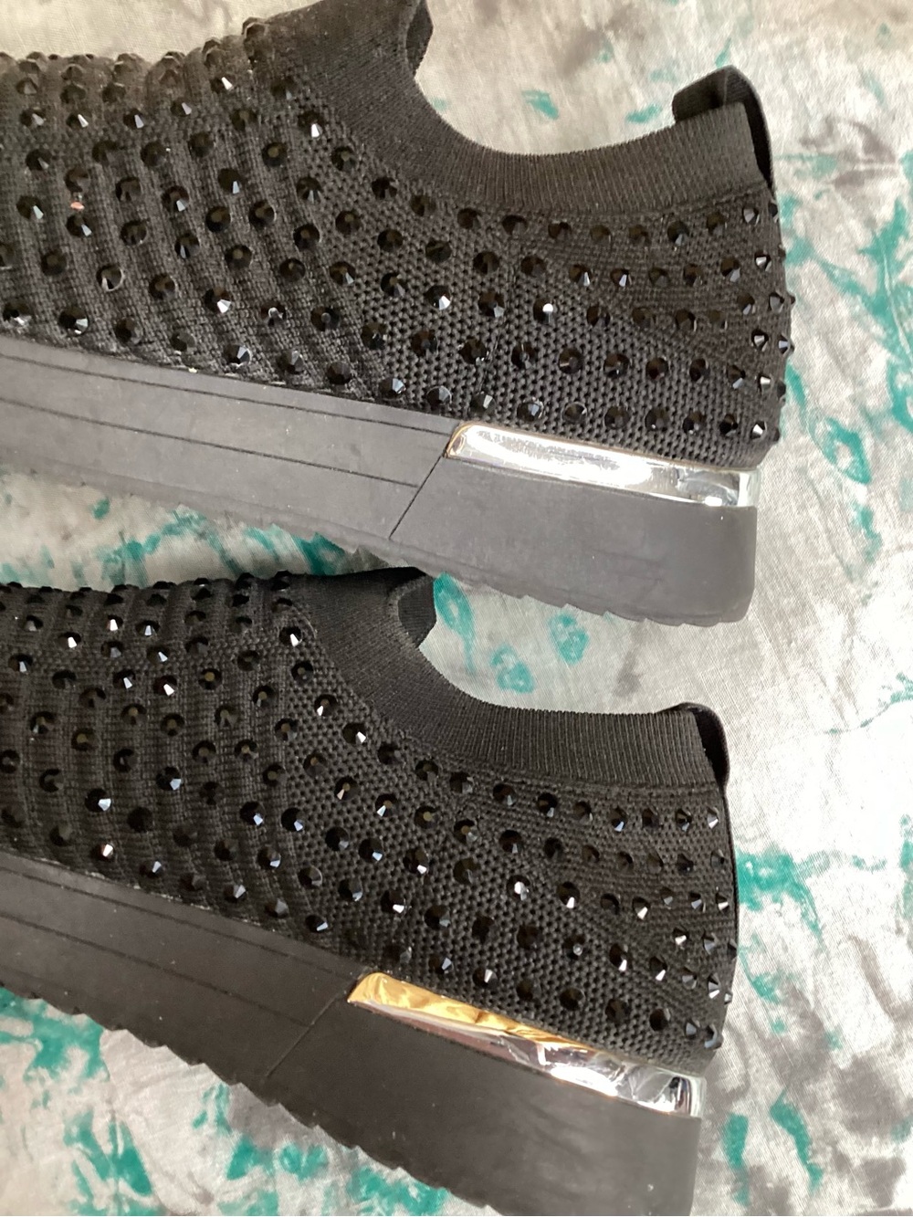 Blk Cameron Jewel Jogger Slip-On Knit Sock Sneakers w/ Glass Gem Studs EUC 9.5 - Picture 7 of 9